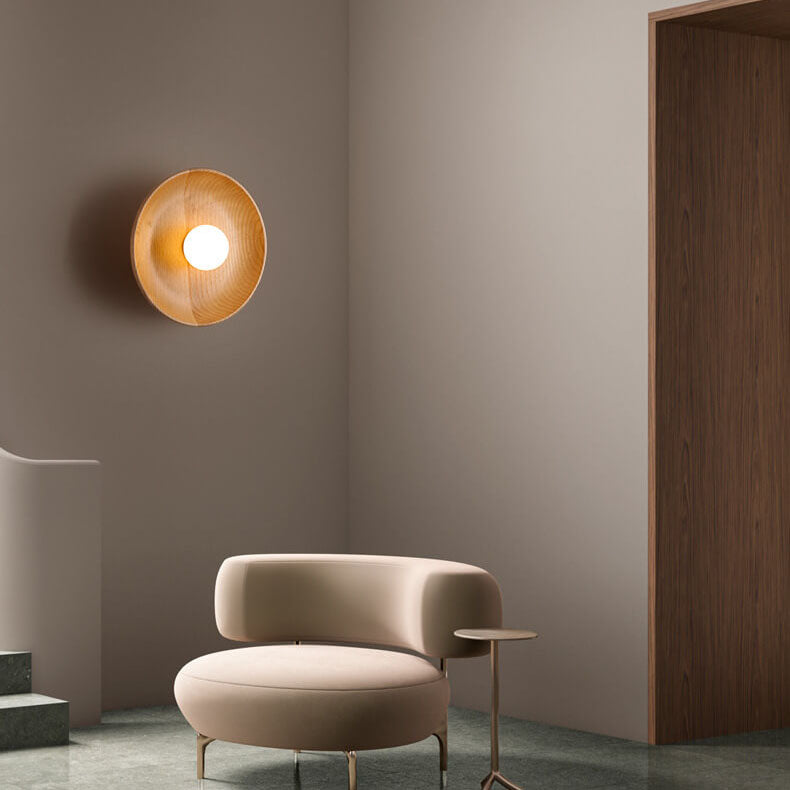 Modern Minimalist Wood Round 1-Light LED Wall Sconce Lamp