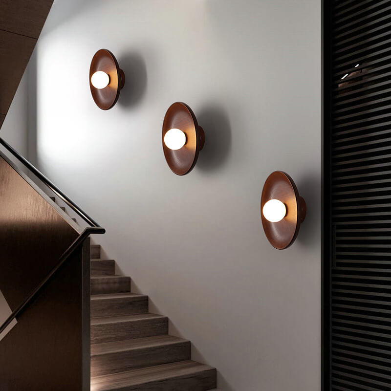 Modern Minimalist Wood Round 1-Light LED Wall Sconce Lamp
