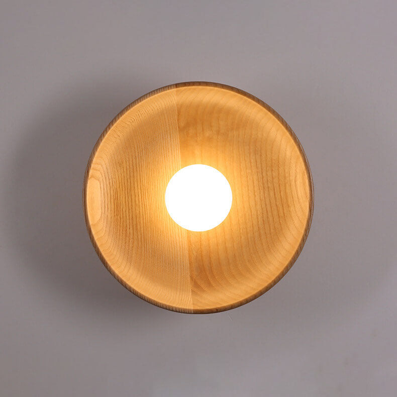 Modern Minimalist Wood Round 1-Light LED Wall Sconce Lamp