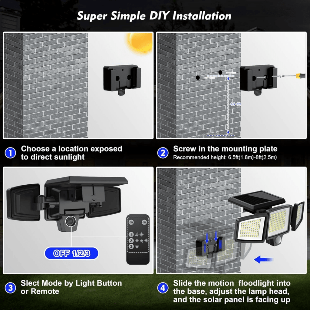 Modern Rectangular Solar LED Security Floodlight 3-Light