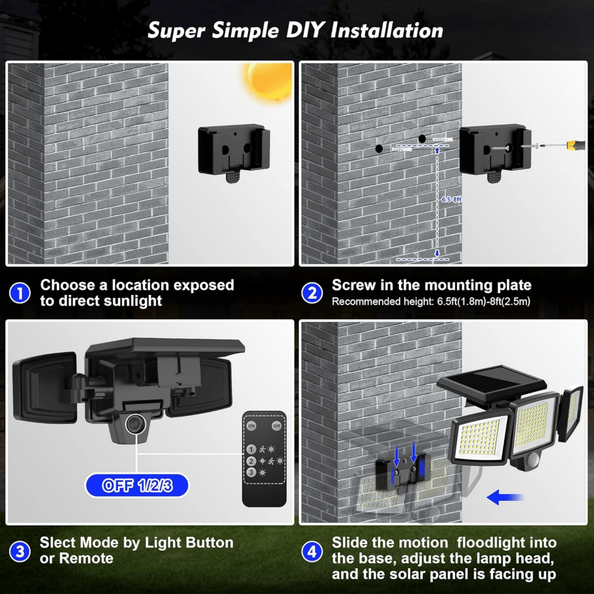 Modern Rectangular Solar LED Security Floodlight 3-Light