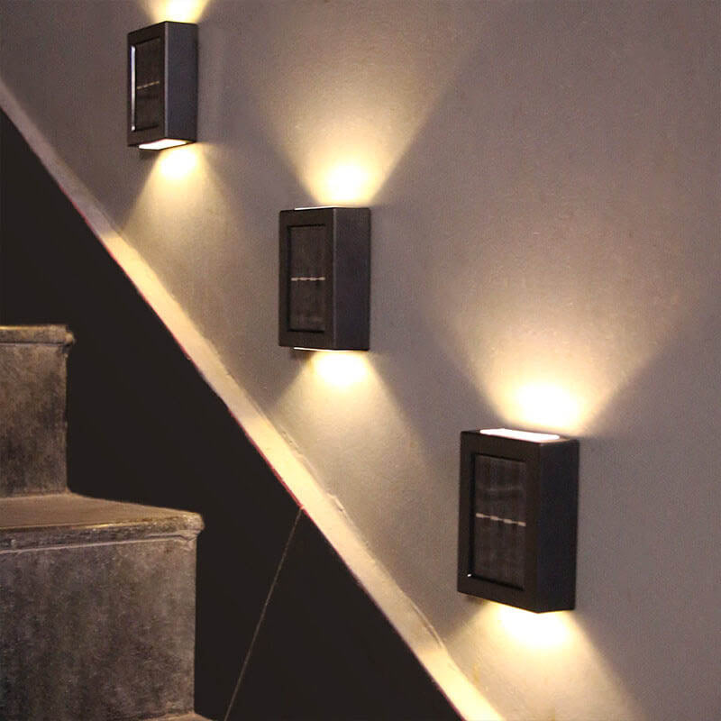Modern Square 2-Light LED Solar Wall Sconce Lamp