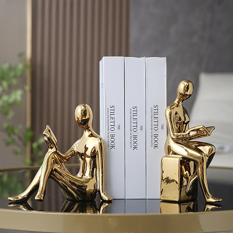 Abstract Bookends Resin Glossy Surface Set of 2 Compact Design