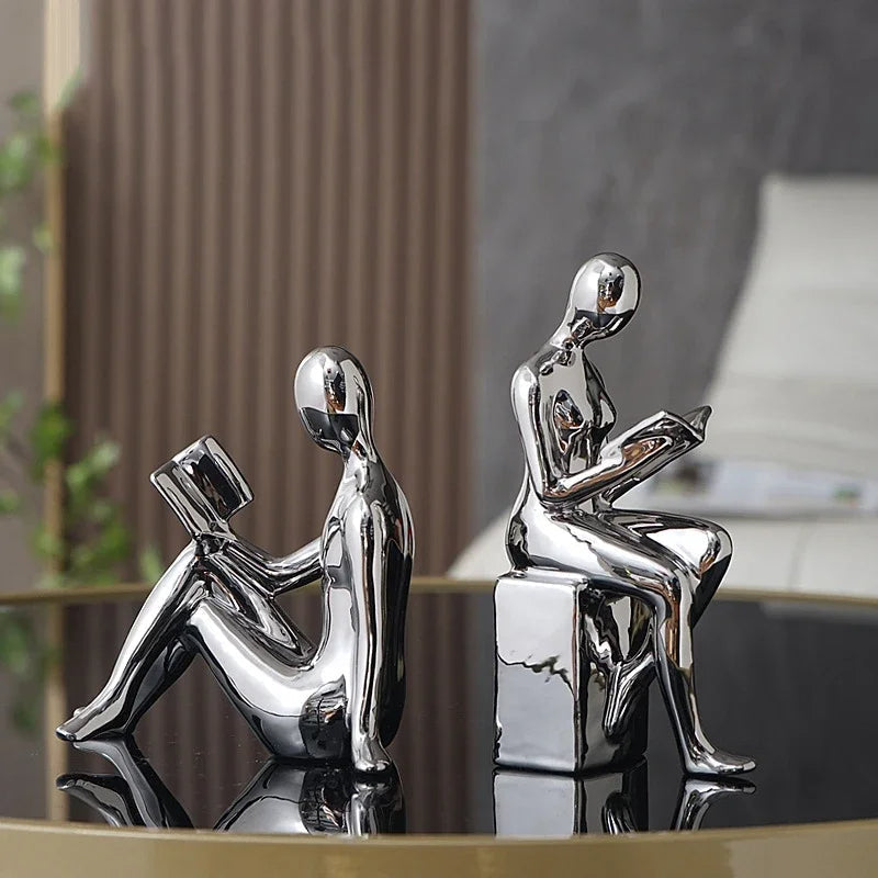 Abstract Bookends Resin Glossy Surface Set of 2 Compact Design