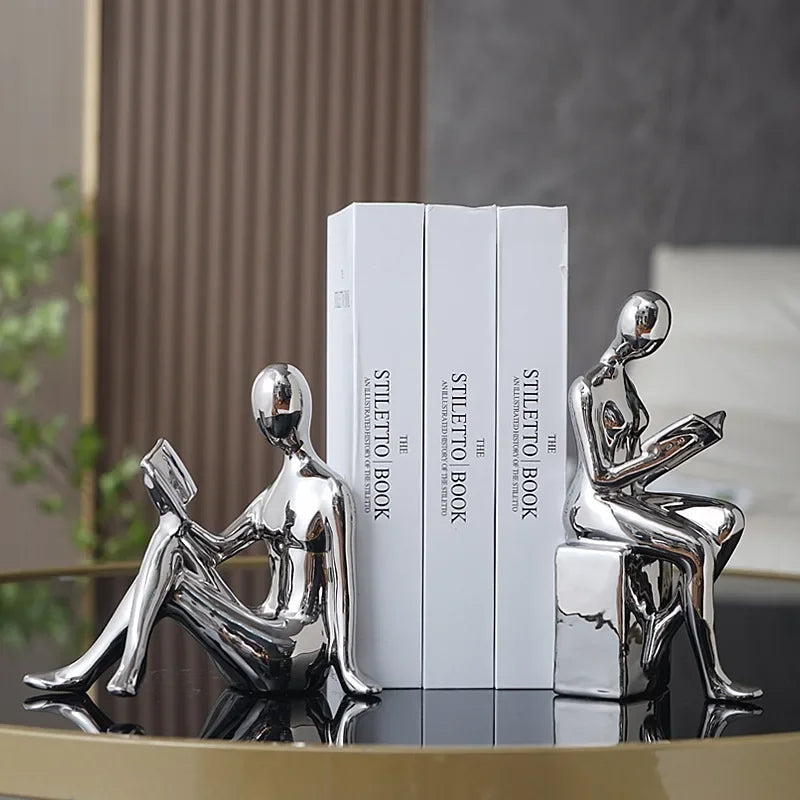 Abstract Bookends Resin Glossy Surface Set of 2 Compact Design