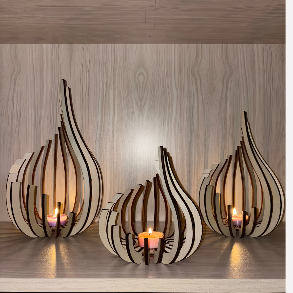 Basswood Candle Holder Smooth Finish Indoor Tabletop Decor