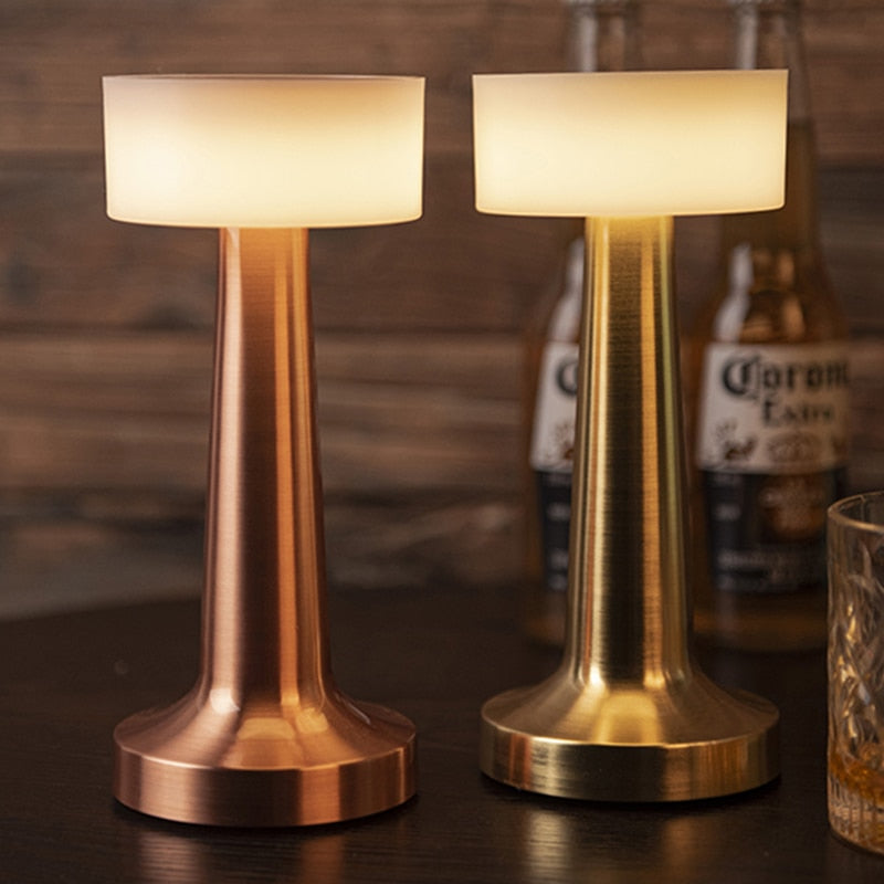 LED Dining Lamp Wireless Rechargeable Metal Table Light Gold Finish