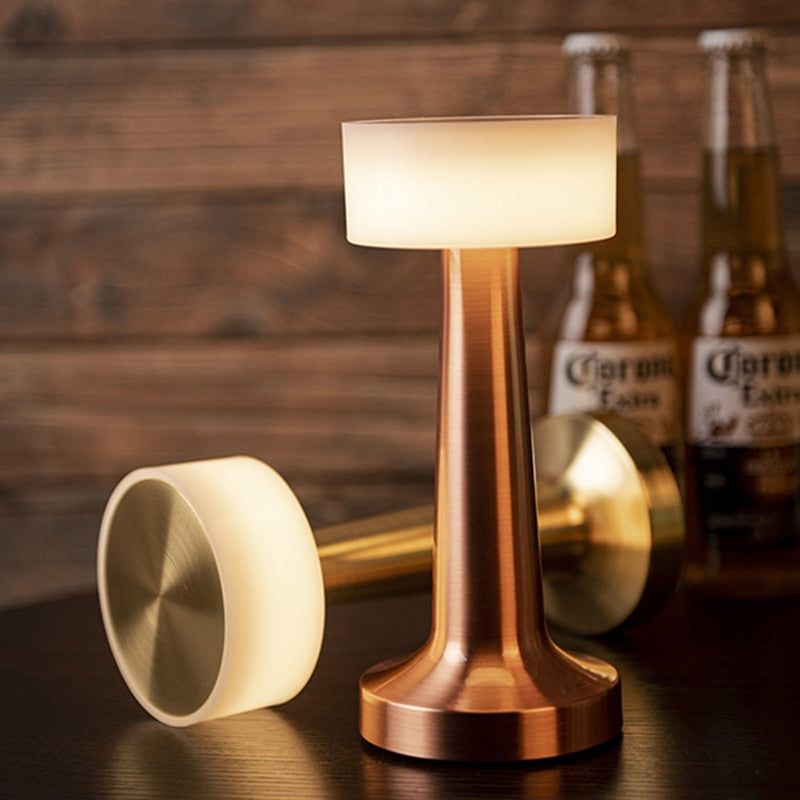 LED Dining Lamp Wireless Rechargeable Metal Table Light Gold Finish