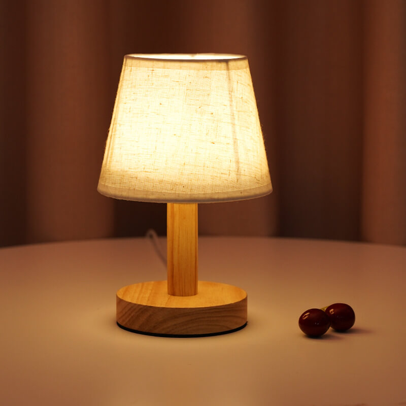 Modern LED Table Lamp with Vintage Linen Shade - USB Plug-In for Bedside or Living Room