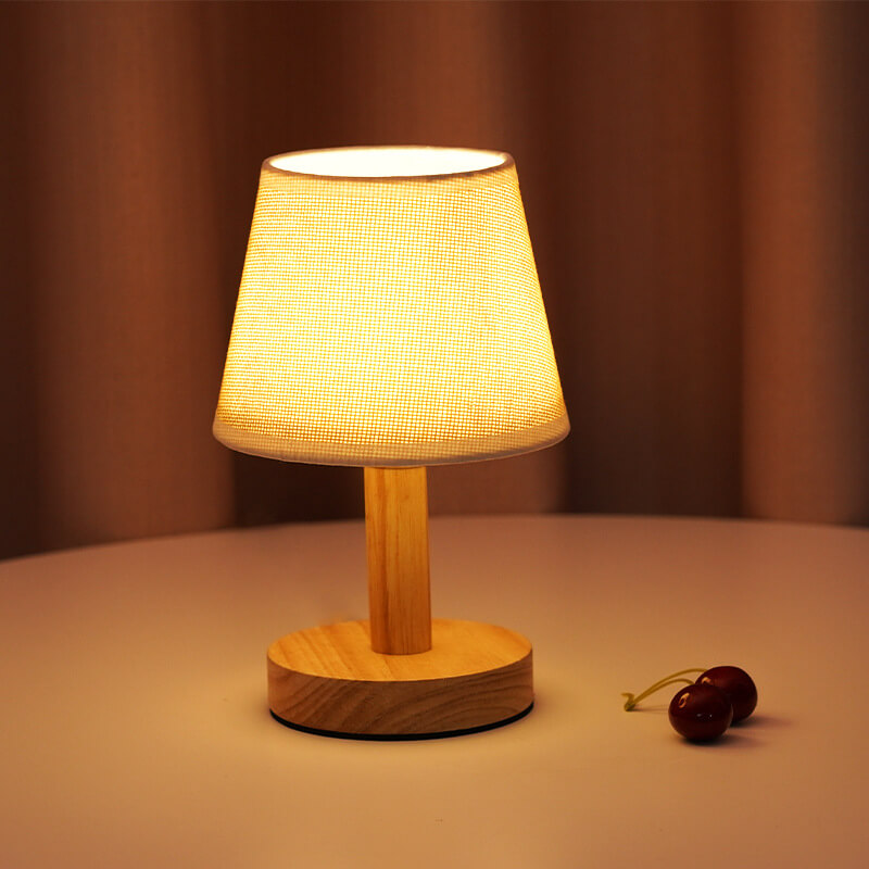Modern LED Table Lamp with Vintage Linen Shade - USB Plug-In for Bedside or Living Room