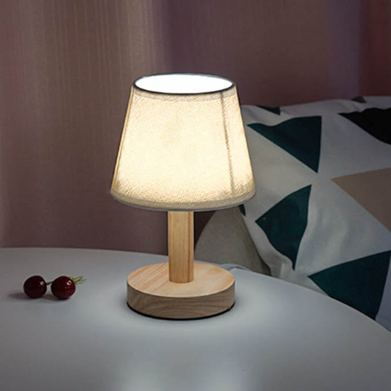 Modern LED Table Lamp with Vintage Linen Shade - USB Plug-In for Bedside or Living Room