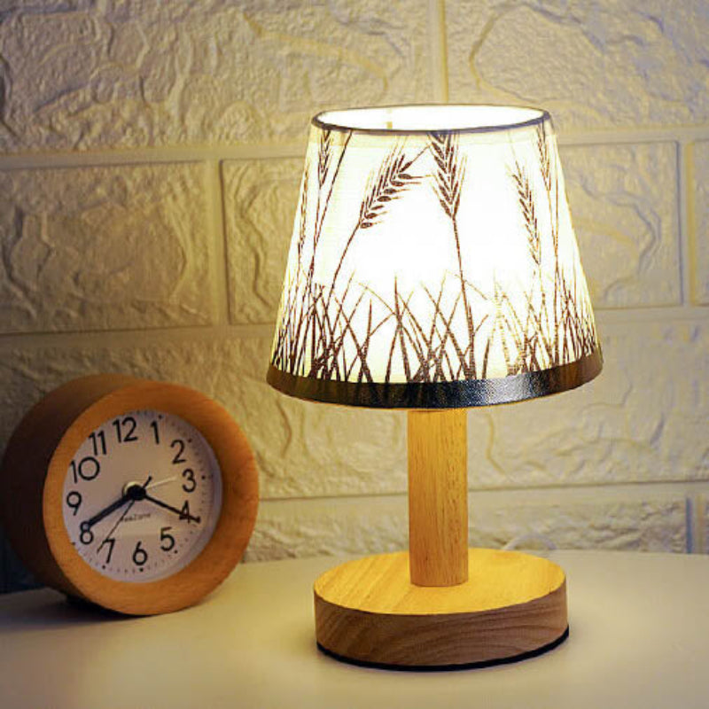 Modern LED Table Lamp with Vintage Linen Shade - USB Plug-In for Bedside or Living Room