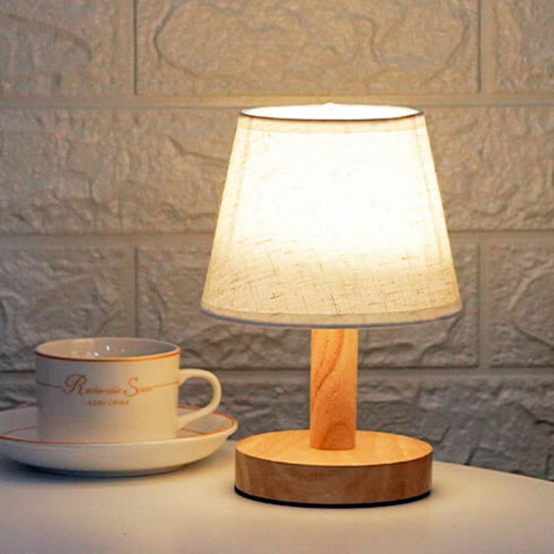 Modern LED Table Lamp with Vintage Linen Shade - USB Plug-In for Bedside or Living Room
