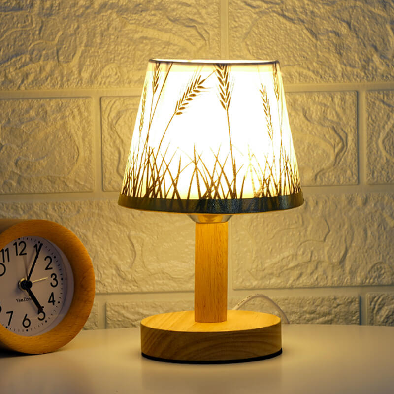 Modern LED Table Lamp with Vintage Linen Shade - USB Plug-In for Bedside or Living Room
