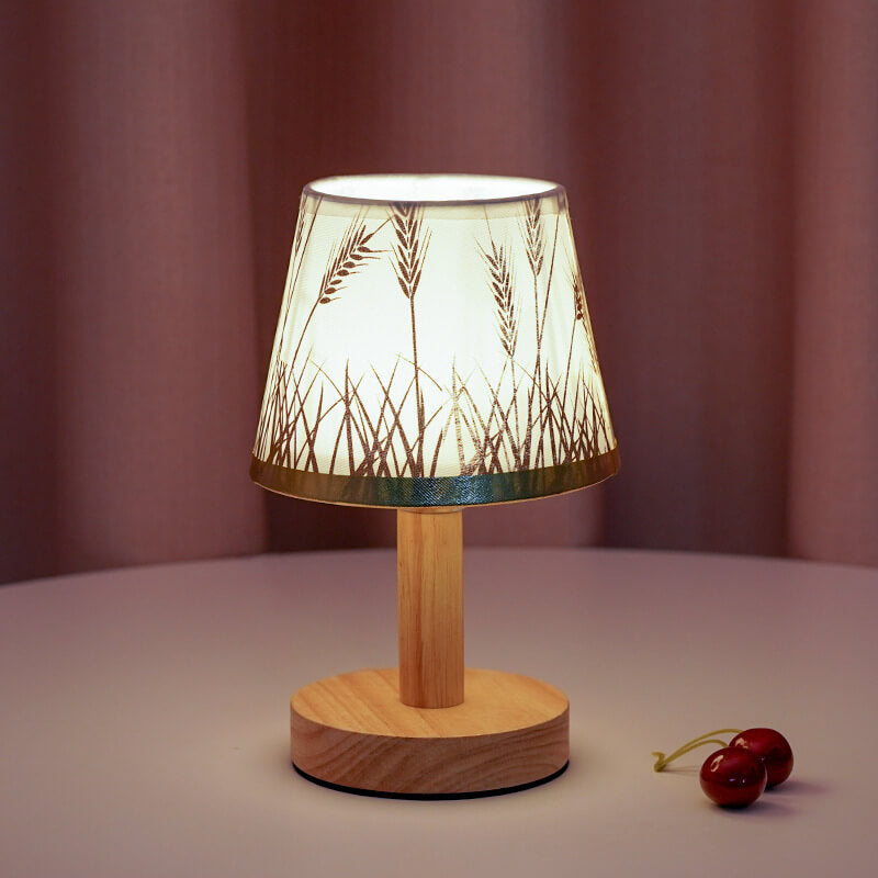Modern LED Table Lamp with Vintage Linen Shade - USB Plug-In for Bedside or Living Room