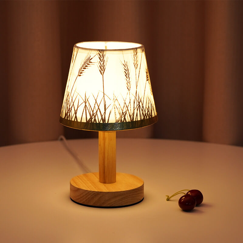 Modern LED Table Lamp with Vintage Linen Shade - USB Plug-In for Bedside or Living Room