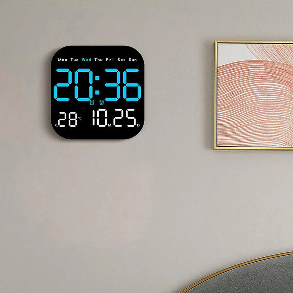 LED Wall Clock Remote Control Temperature Display Digital Wall Clock