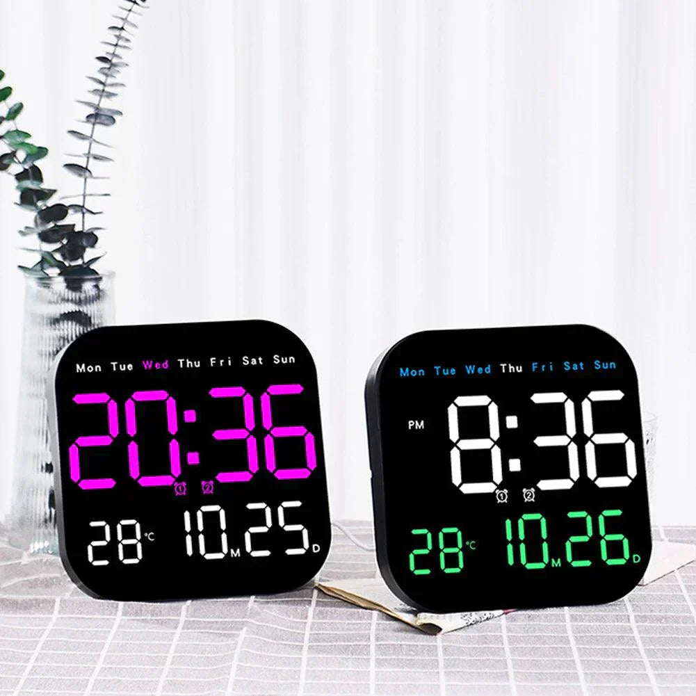 LED Wall Clock Remote Control Temperature Display Digital Wall Clock