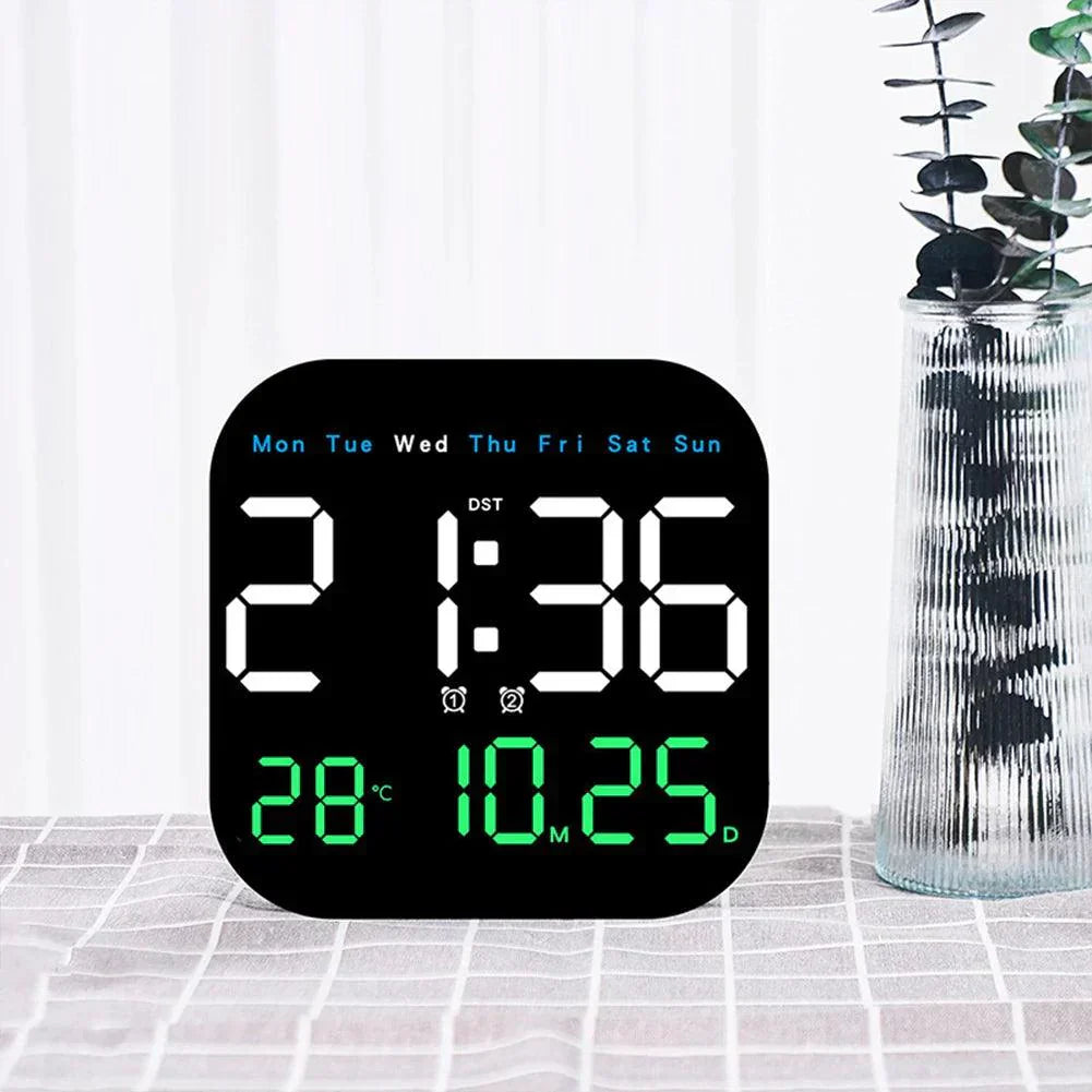LED Wall Clock Remote Control Temperature Display Digital Wall Clock