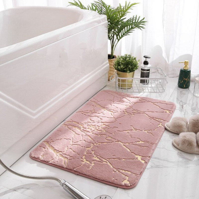 Modern Marble Bath Mat with Gold Accents, Non-Slip Absorbent Bathroom Rug