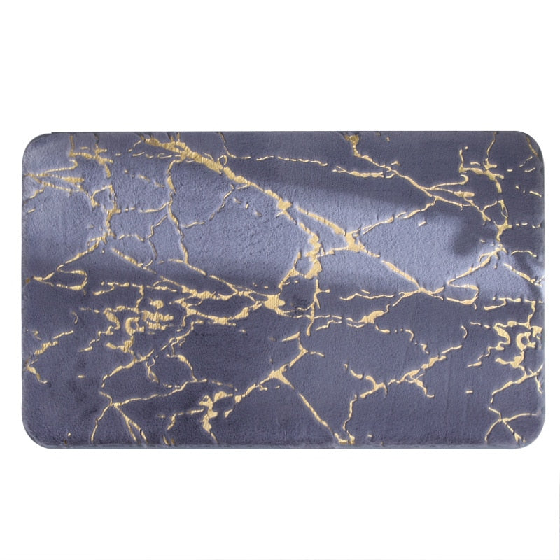 Modern Marble Bath Mat with Gold Accents, Non-Slip Absorbent Bathroom Rug