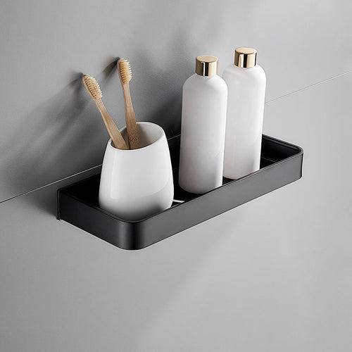 Bathroom Shelf Aluminum Matte Black Wall Mounted Storage Adhesive or Drill Mount
