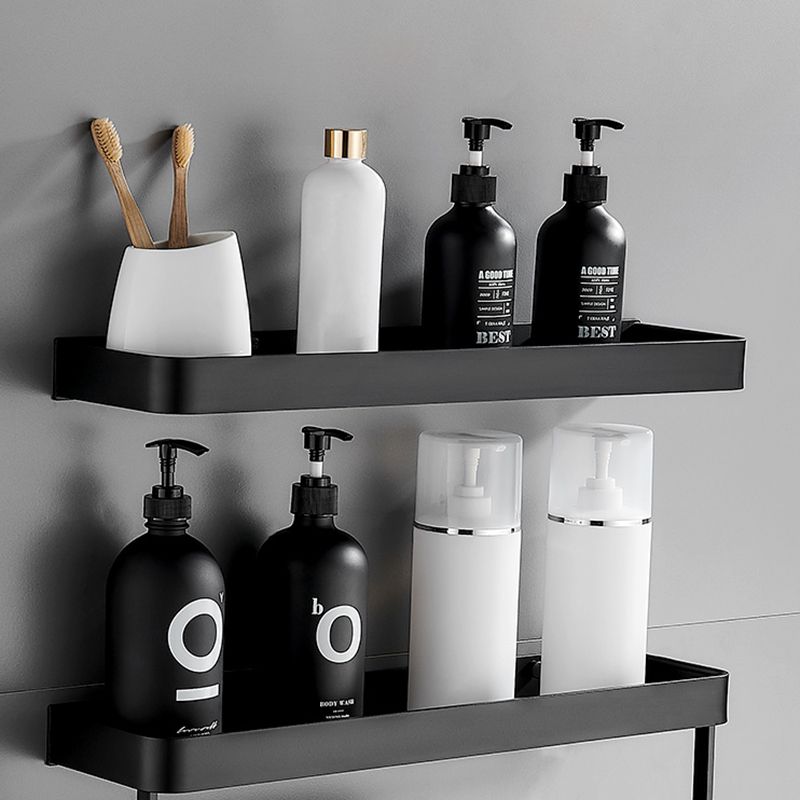 Bathroom Shelf Aluminum Matte Black Wall Mounted Storage Adhesive or Drill Mount