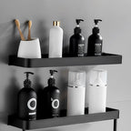 Bathroom Shelf Aluminum Matte Black Wall Mounted Storage Adhesive or Drill Mount