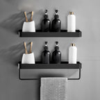 Bathroom Shelf Aluminum Matte Black Wall Mounted Storage Adhesive or Drill Mount