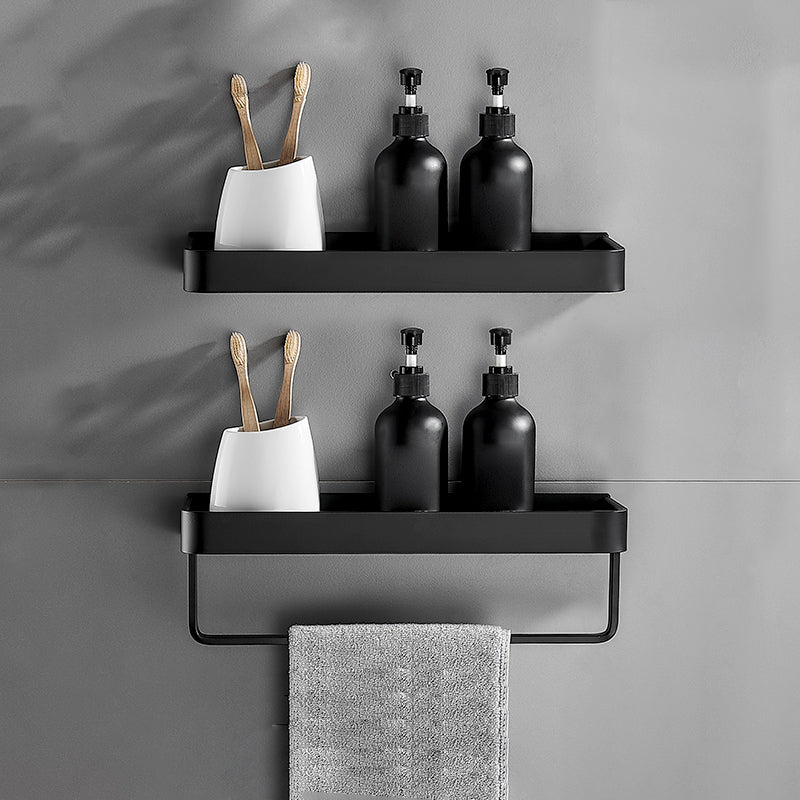 Bathroom Shelf Aluminum Matte Black Wall Mounted Storage Adhesive or Drill Mount
