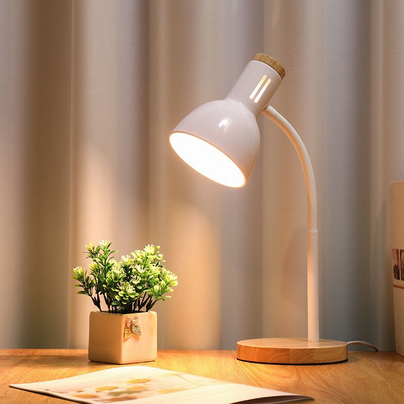 Modern Minimalist Table Lamp with Adjustable Arm and Wooden Base – Stylish Bedroom and Living Room Lighting