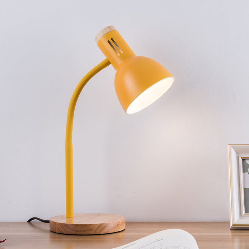 Modern Minimalist Table Lamp with Adjustable Arm and Wooden Base – Stylish Bedroom and Living Room Lighting