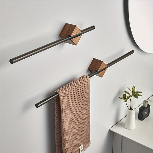 Bathroom Towel Bar with Walnut-Style Base – Wall-Mounted Towel Rack