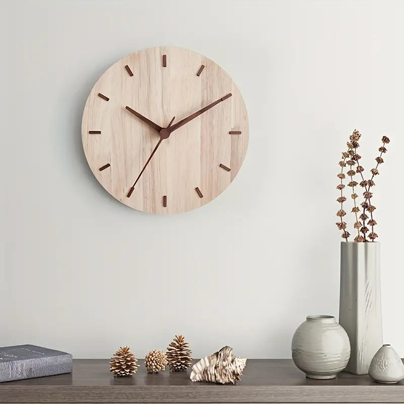 Wall Clock Minimalist Modern Quartz Movement Natural Finish