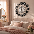 Floral Analog Wall Clock Silent Sweep Battery Operated Indoor Wall Mounted