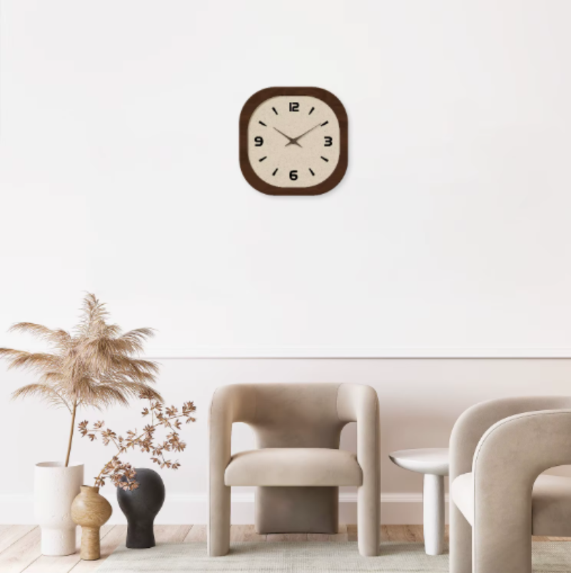 Modern Wall Clock Wood Effect Quartz Movement Square Design
