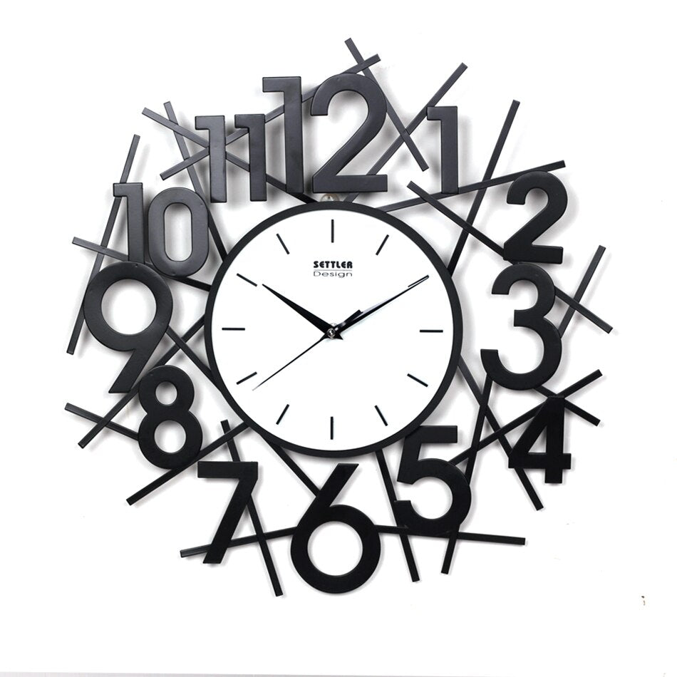 Wall Clock with Silent Quartz Movement, Black Acrylic and Glass Modern Contemporary Design