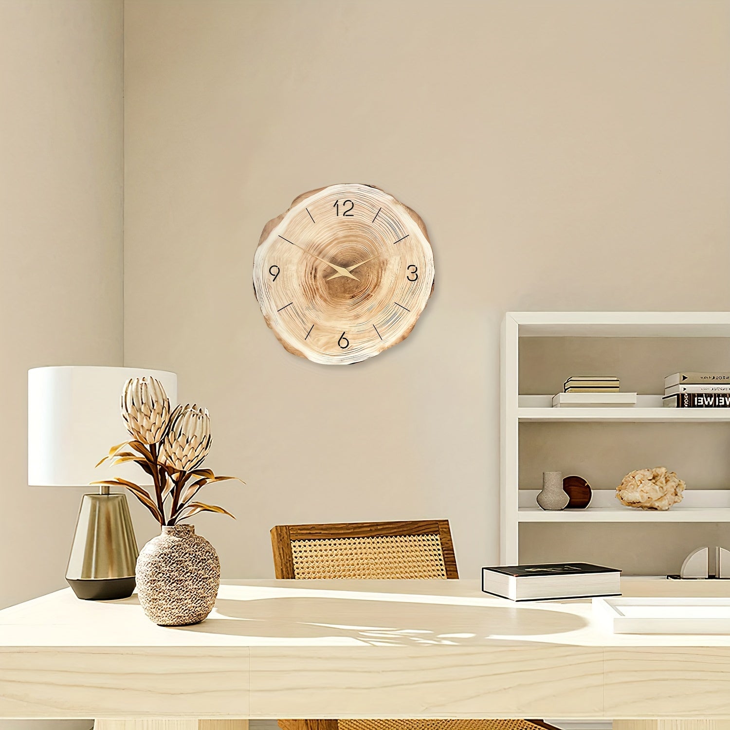 Wooden Design Wall Clock Quartz Movement Battery Operated Indoor