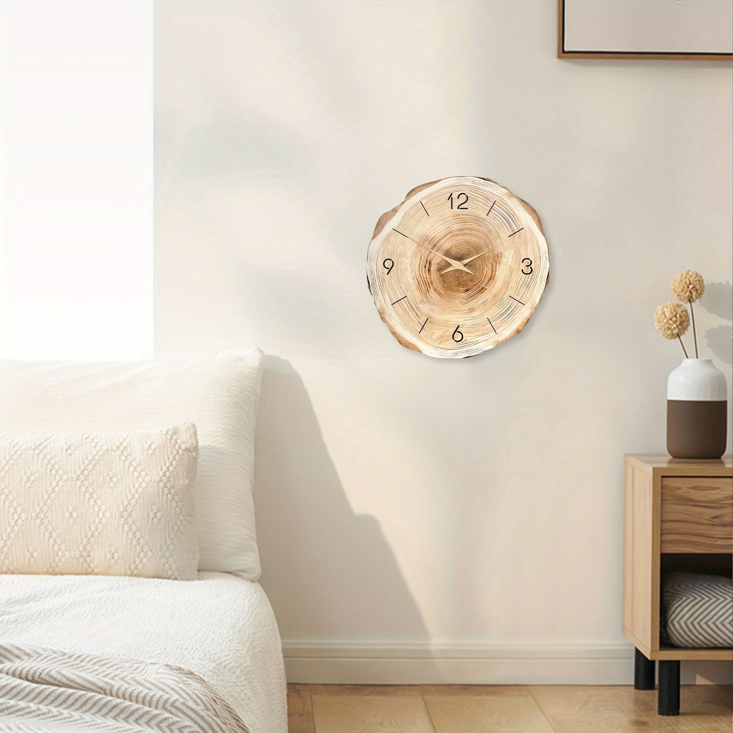 Wooden Design Wall Clock Quartz Movement Battery Operated Indoor