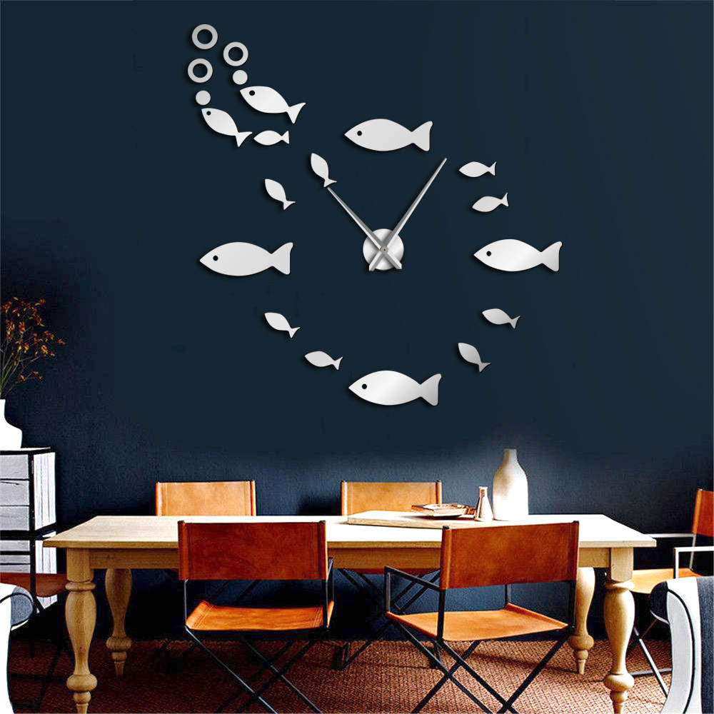 Wall Clock Acrylic Black Fish Motif Minimalist Style Quartz Movement