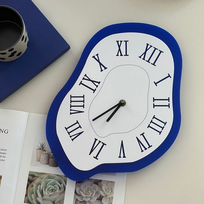 Wall Clock Acrylic Irregular Design Silent Movement Black Blue Multicolor