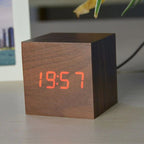 Modern Wooden Digital Desk Clock – Minimalist Cube Design for Home or Office, Compact Bamboo Wood Timekeeper