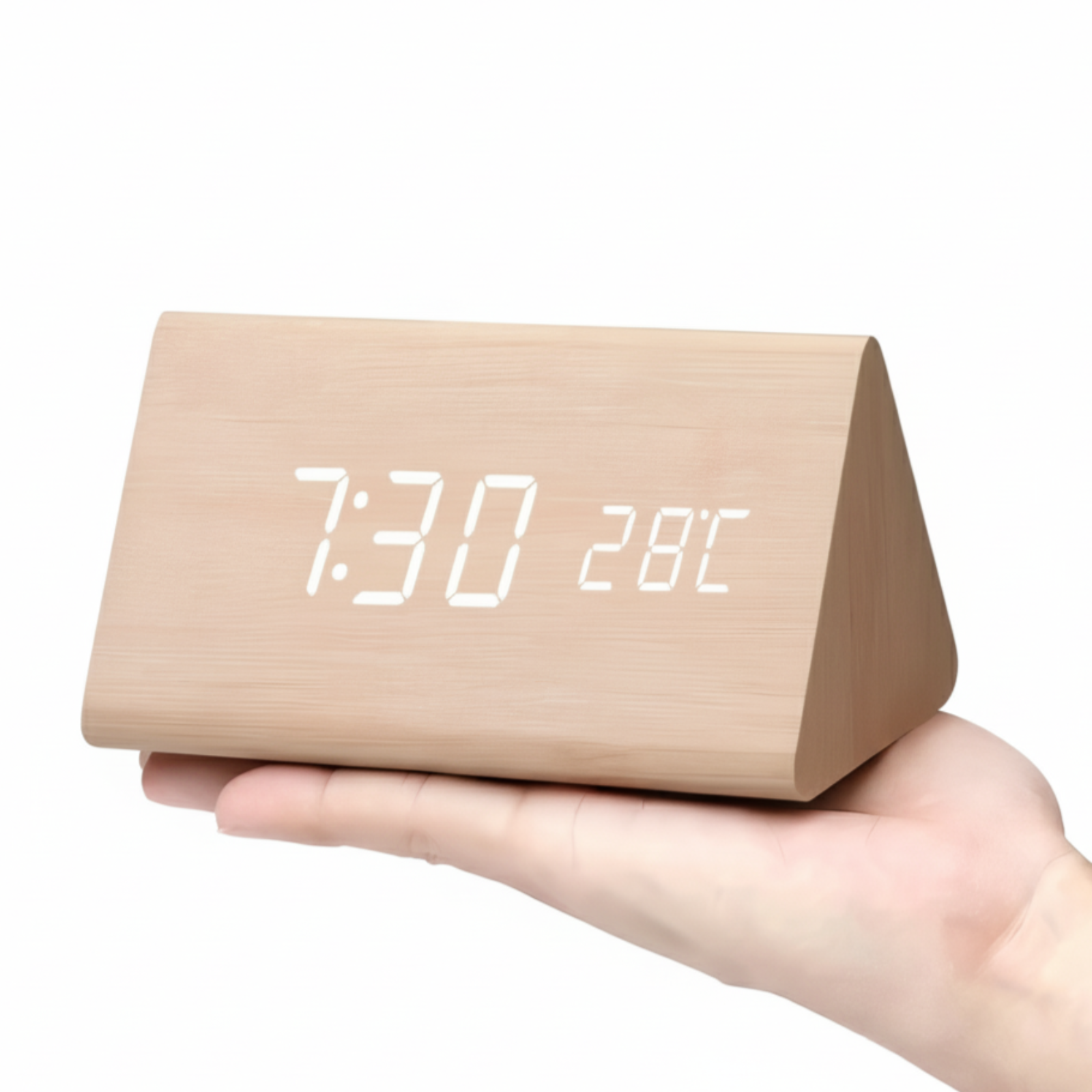 Modern Wooden LED Digital Alarm Clock - Smart Bedside Clock with Adjustable LED Display