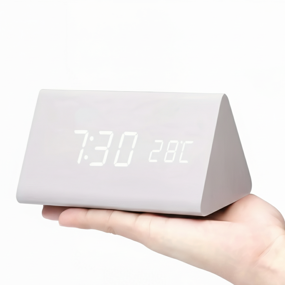 Modern Wooden LED Digital Alarm Clock - Smart Bedside Clock with Adjustable LED Display