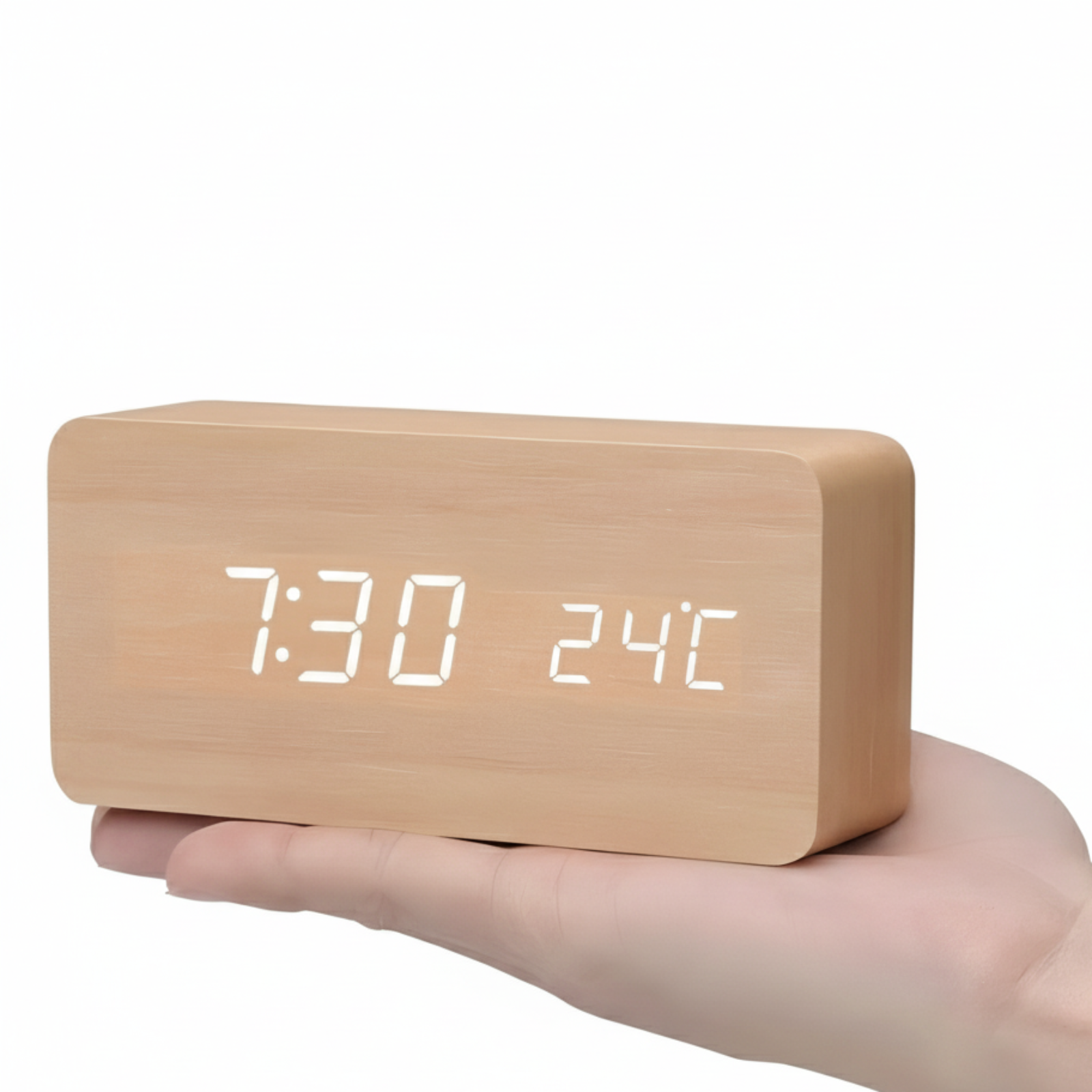 Modern Wooden LED Digital Alarm Clock - Smart Bedside Clock with Adjustable LED Display