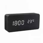 Modern Wooden LED Digital Alarm Clock - Smart Bedside Clock with Adjustable LED Display