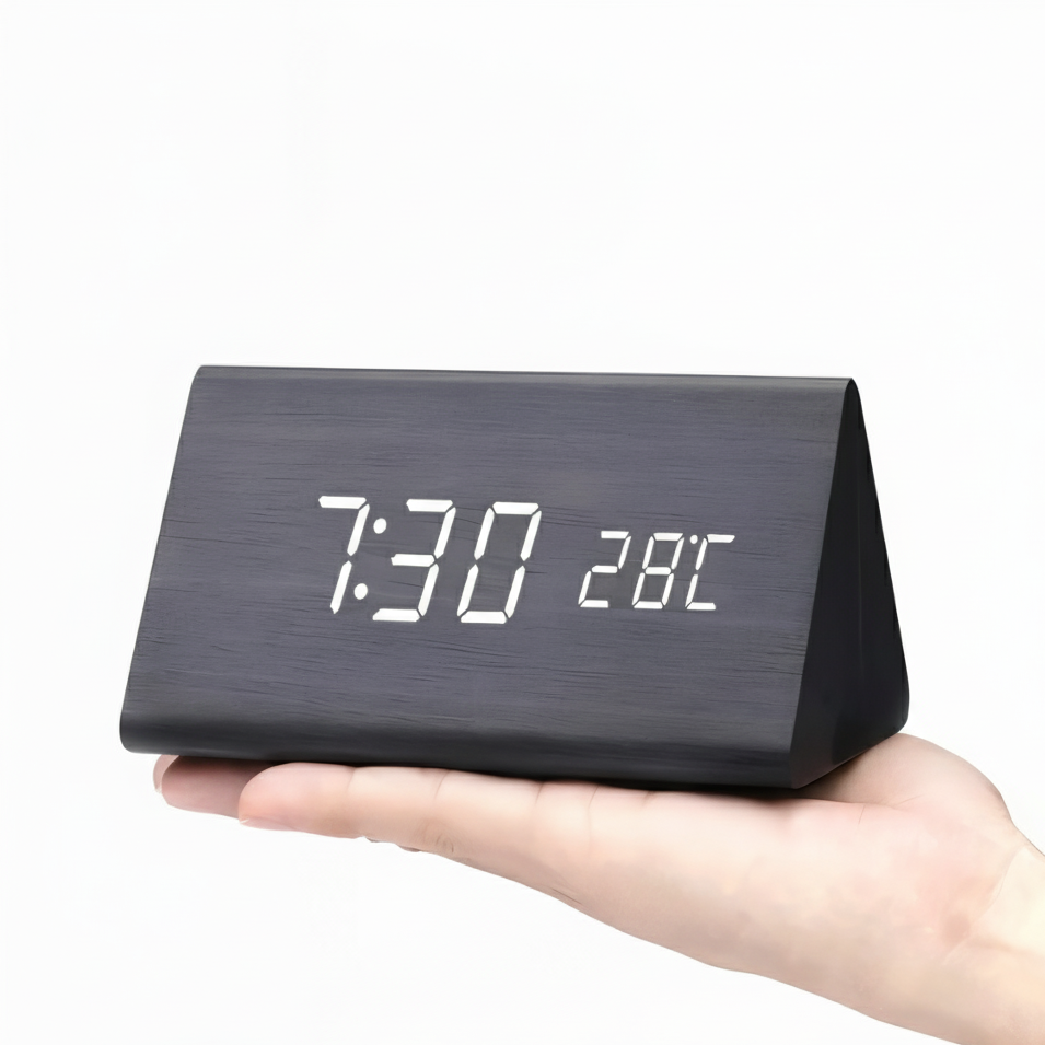 Modern Wooden LED Digital Alarm Clock - Smart Bedside Clock with Adjustable LED Display