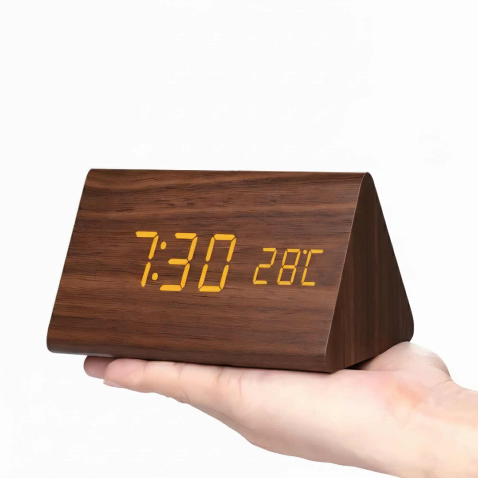 Modern Wooden LED Digital Alarm Clock - Smart Bedside Clock with Adjustable LED Display