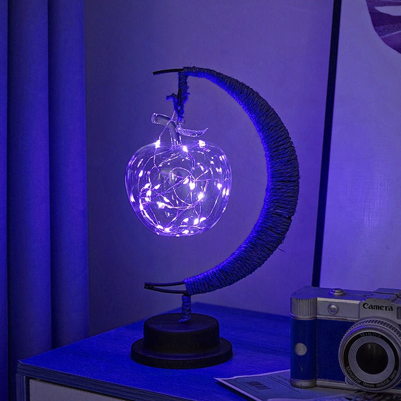 Table Lamp Moon Design Glass LED Battery Operated
