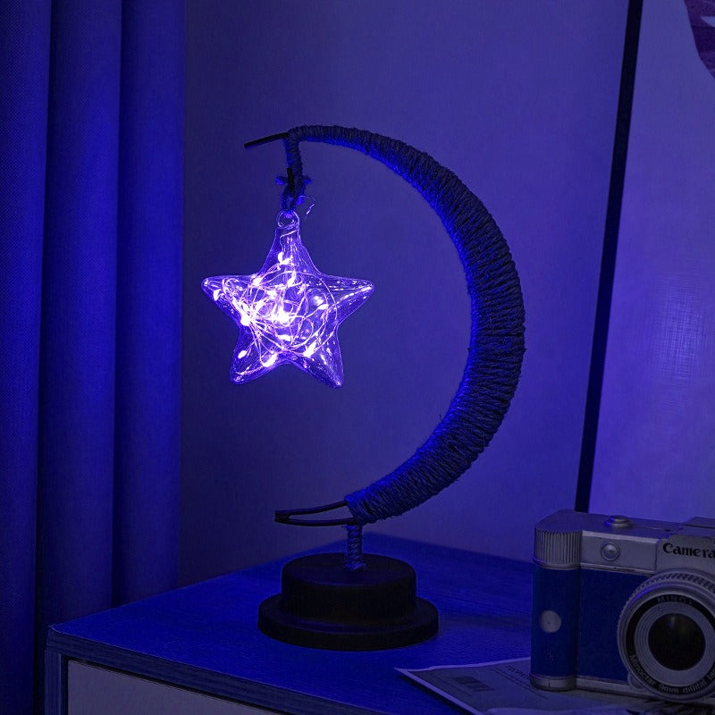 Table Lamp Moon Design Glass LED Battery Operated